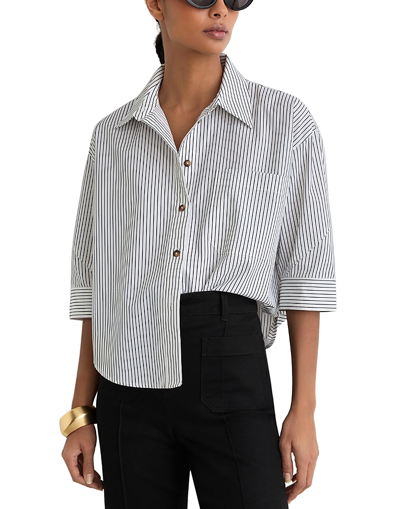 Reiss Cropped Cotton Stripe Button Down Shirt