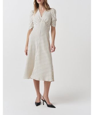 Mia Crepe Polka Dot V-Neck Midi Dress