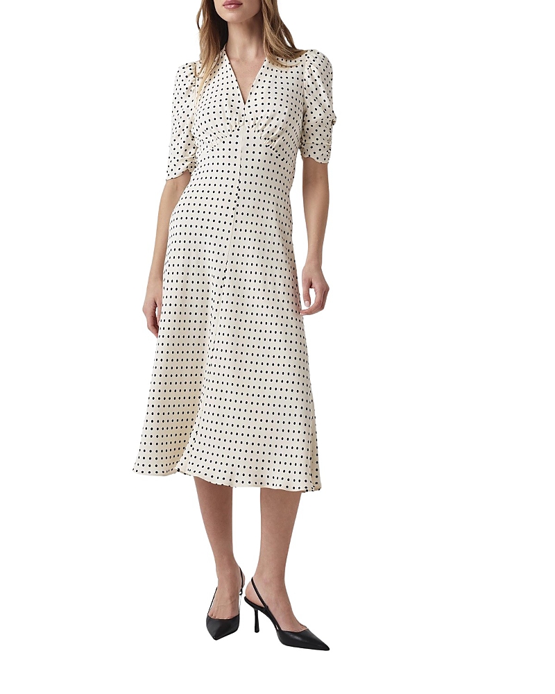 Ghost London Mia Crepe Polka Dot V-Neck Midi Dress