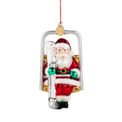 Glass Ski Lift Santa Ornament