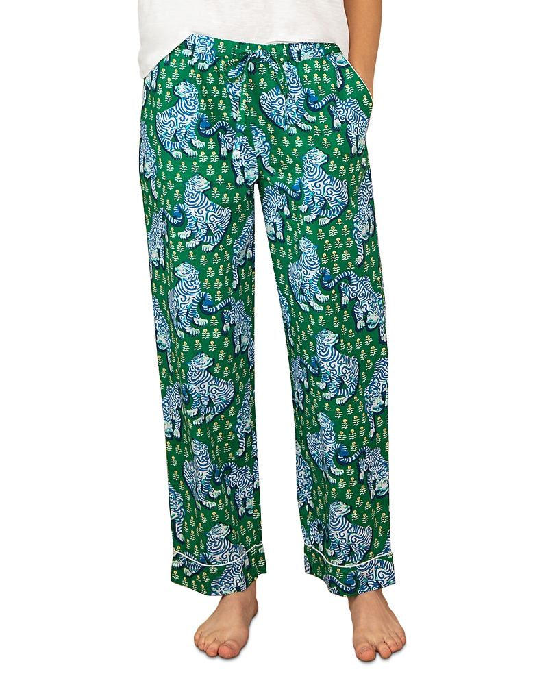 Printfresh Tiger Queen Cotton Pajama Pants In Jade