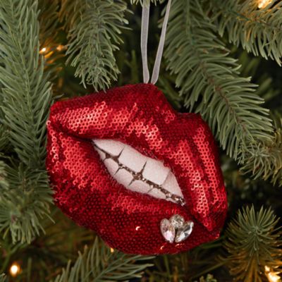 Alice + Olivia Red Sequin Jewel Lips Ornament
