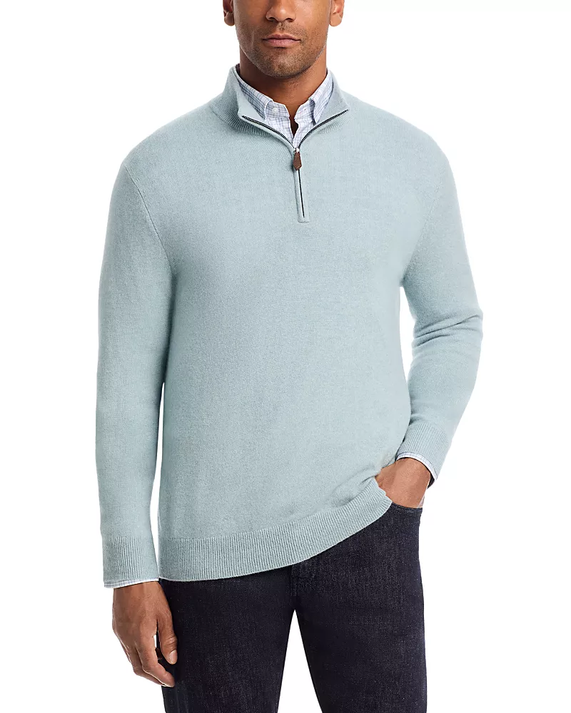 The Men's Store at Bloomingdale's Soft Sage Cashmere Quarter-Zip Sweater - Exclusive