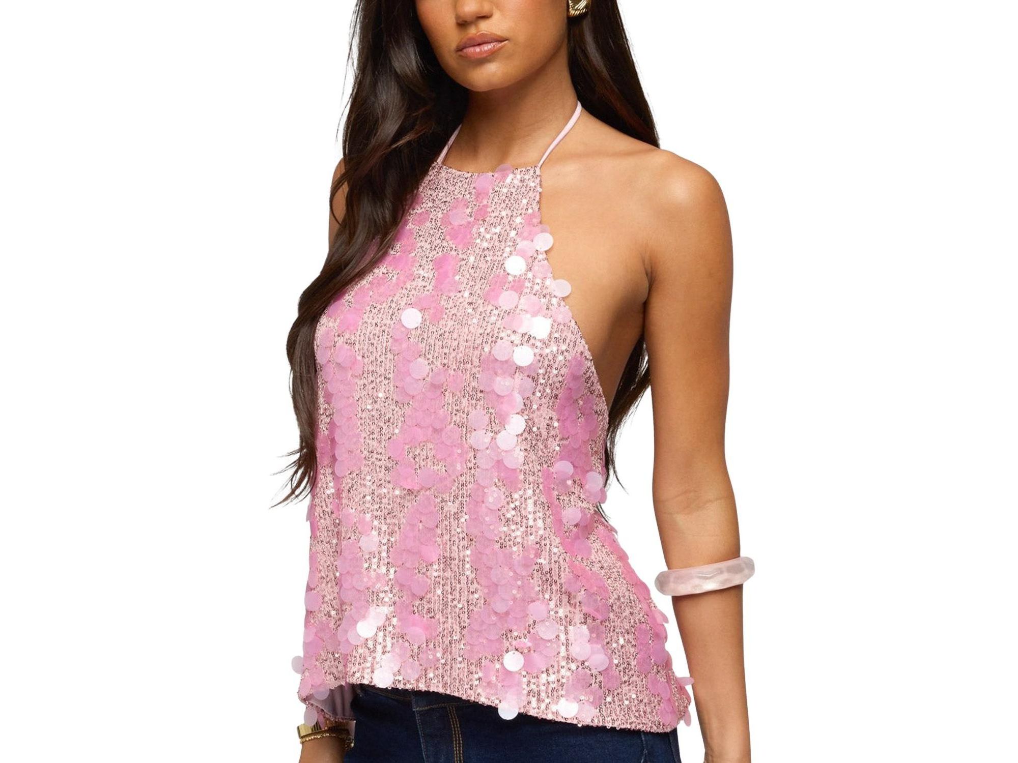 Ellorie Backless Sequin Halter Top — Image 4
