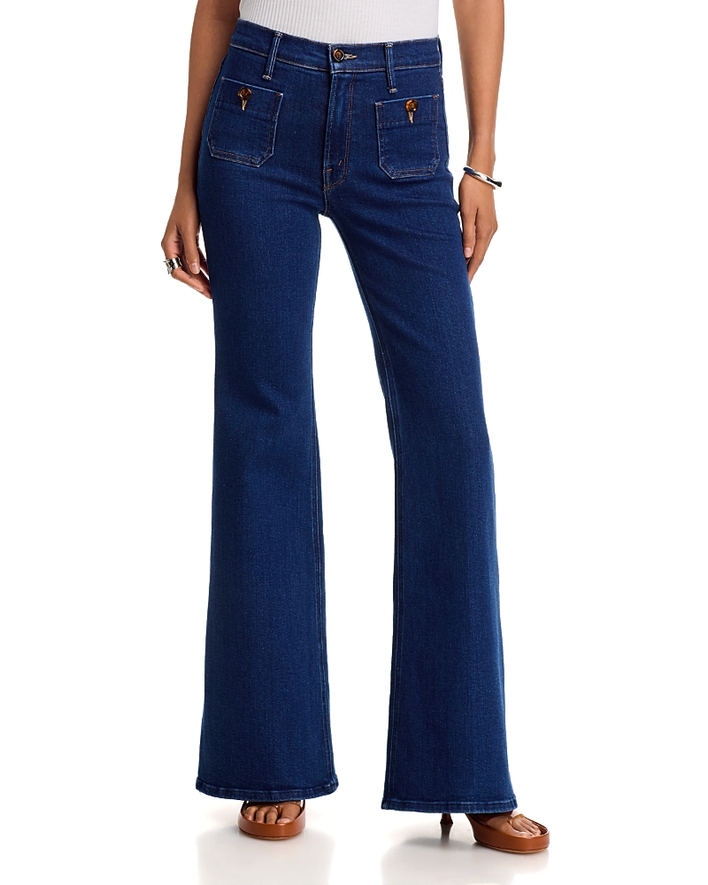 Mother The Patch Pocket Doozy Mid Rise Flare Jeans in Retrograde Rodeo