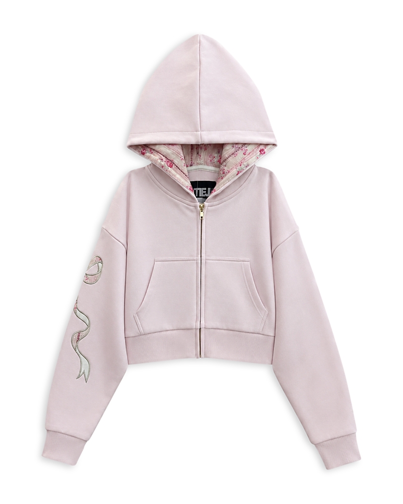 KatieJnyc Girls' Dylan Bow Applique Cropped Zip Hoodie - Big Kid