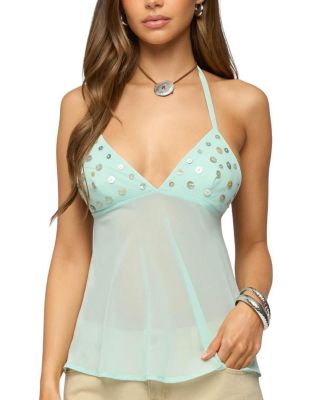 Iridescent Button Sheer Chiffon Halter Top