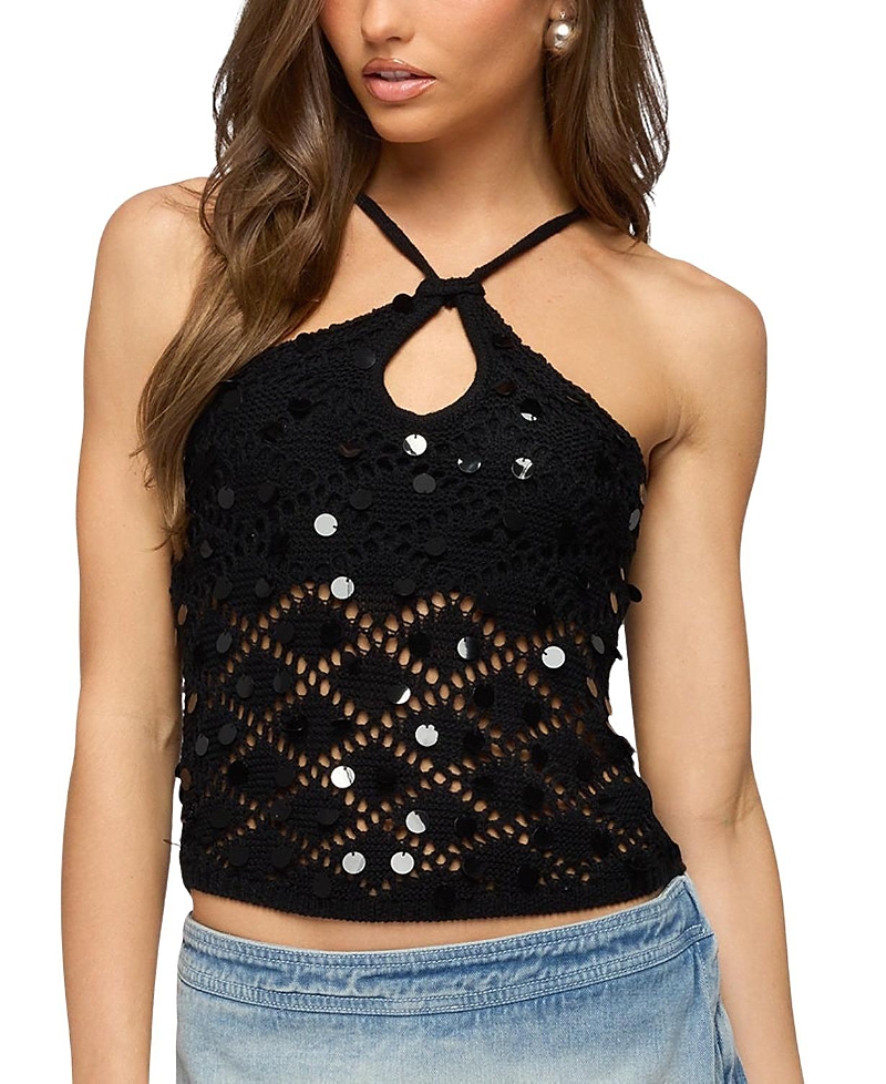 Edikted Mae Open Back Sequin Crochet Top