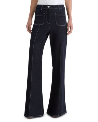 Peitie Patch Pocket High Rise Flare Leg Jeans in Indigo Blue