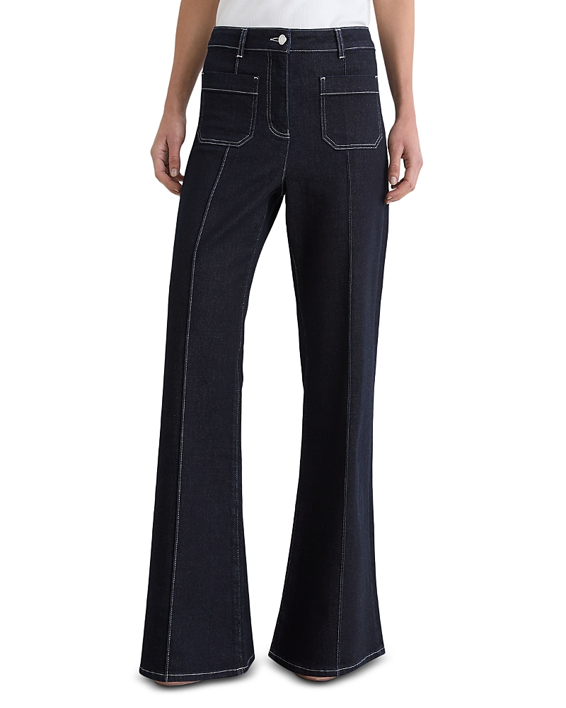 Reiss Petite Patch Pocket High Rise Flare Leg Jeans in Indigo Blue