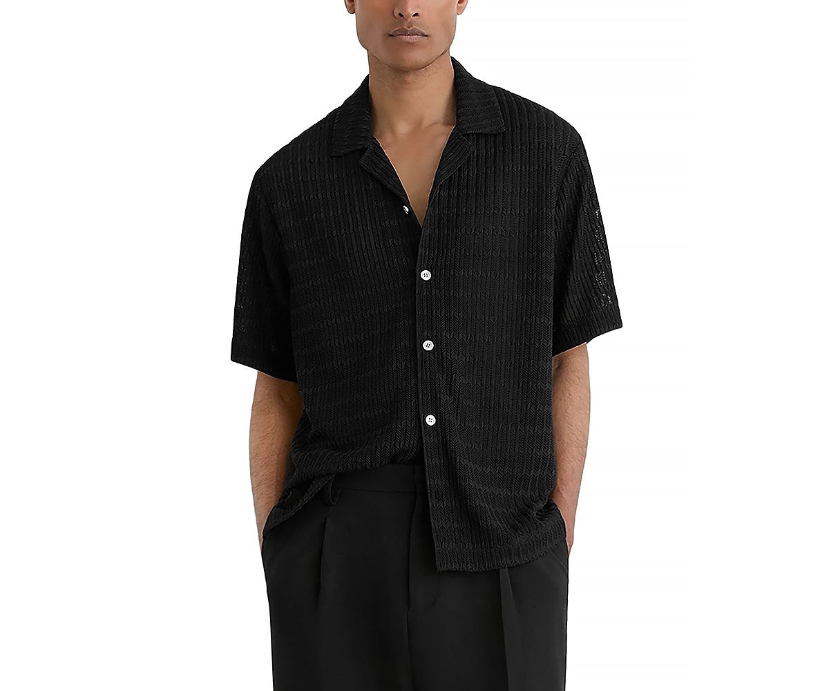 Reiss Crochet Stripe Cuban Shirt