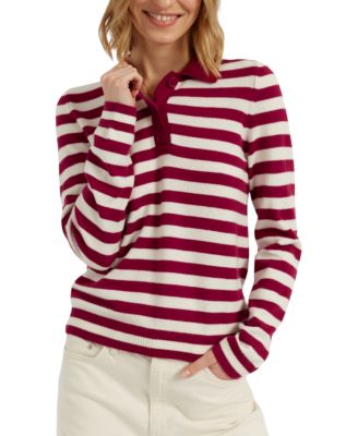  Women's Wool-Cashmere Stripe Collared Sweater
