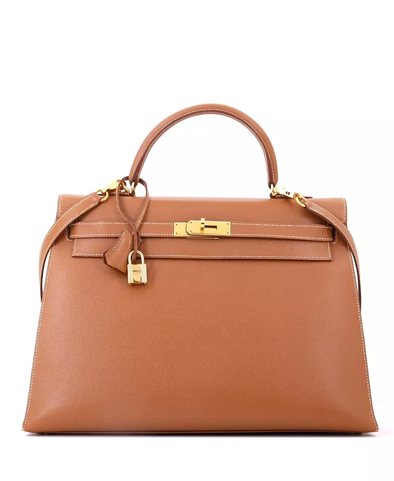 Pre-Owned HERMES Kelly 35 Handbag Brown Courchevel with Gold Hardware