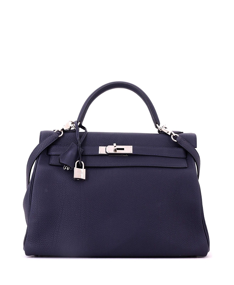 Pre-Owned HERMES Kelly 32 Handbag Blue Togo with Palladium Hardware