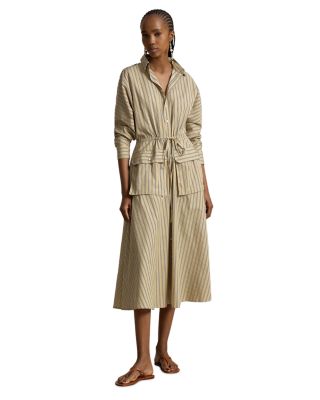 Striped Cotton Canvas Utility Shirt Dress