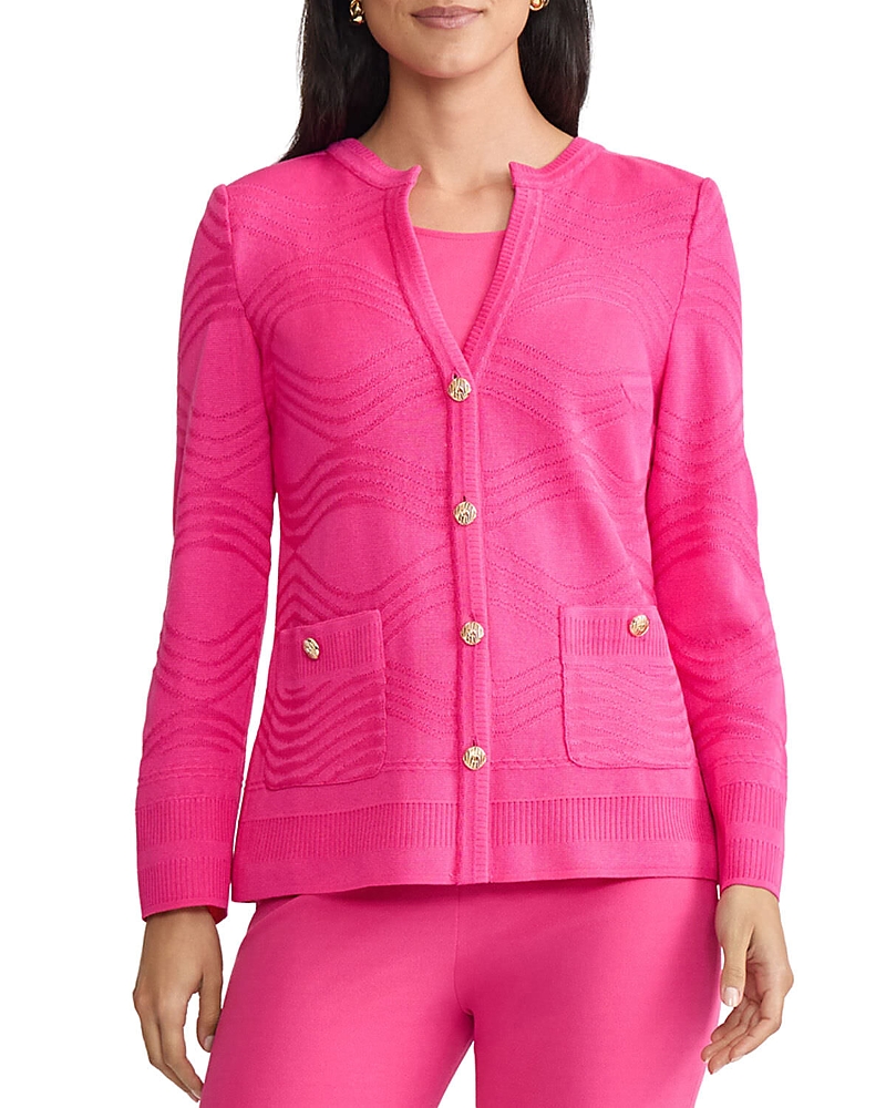 Ming Wang Plus Tonal Textured Wave Knit Jacket