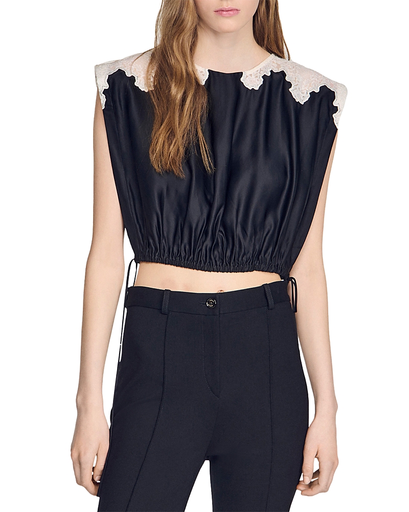 Sandro Contrast Lace Crop Top