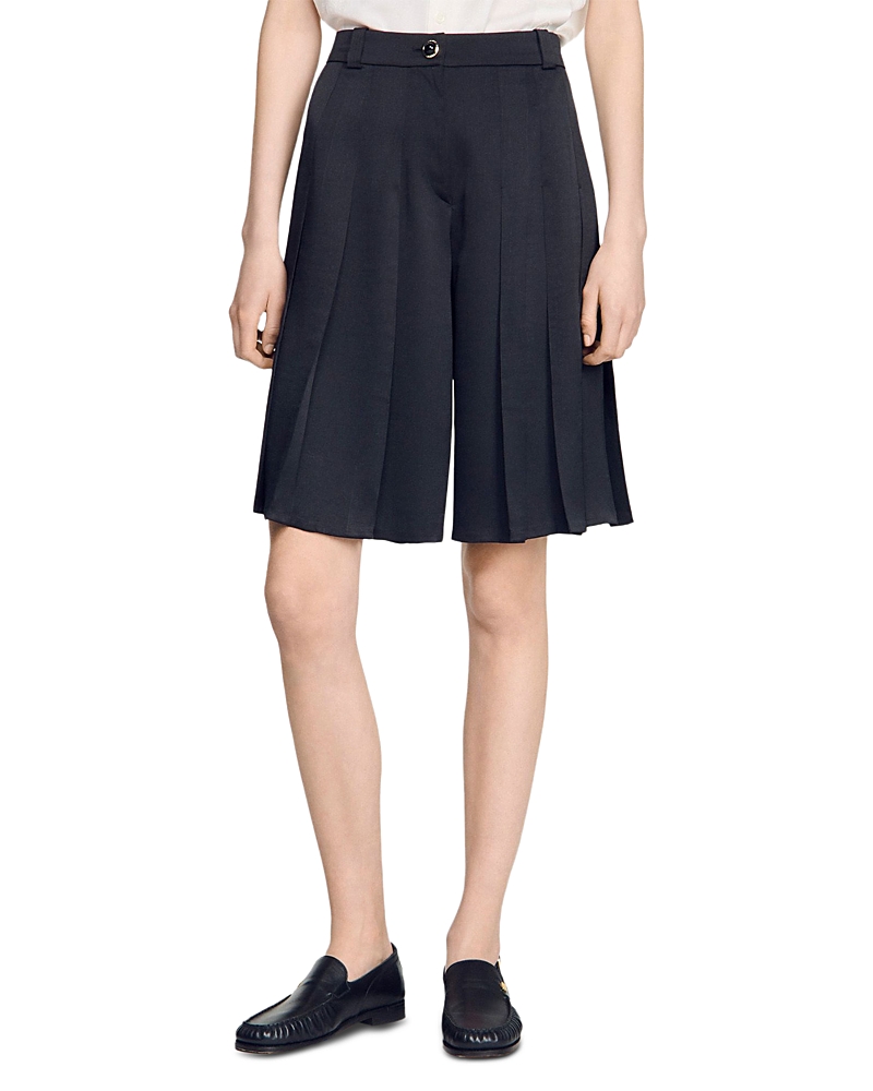 Sandro Long High Waisted Pleated Shorts
