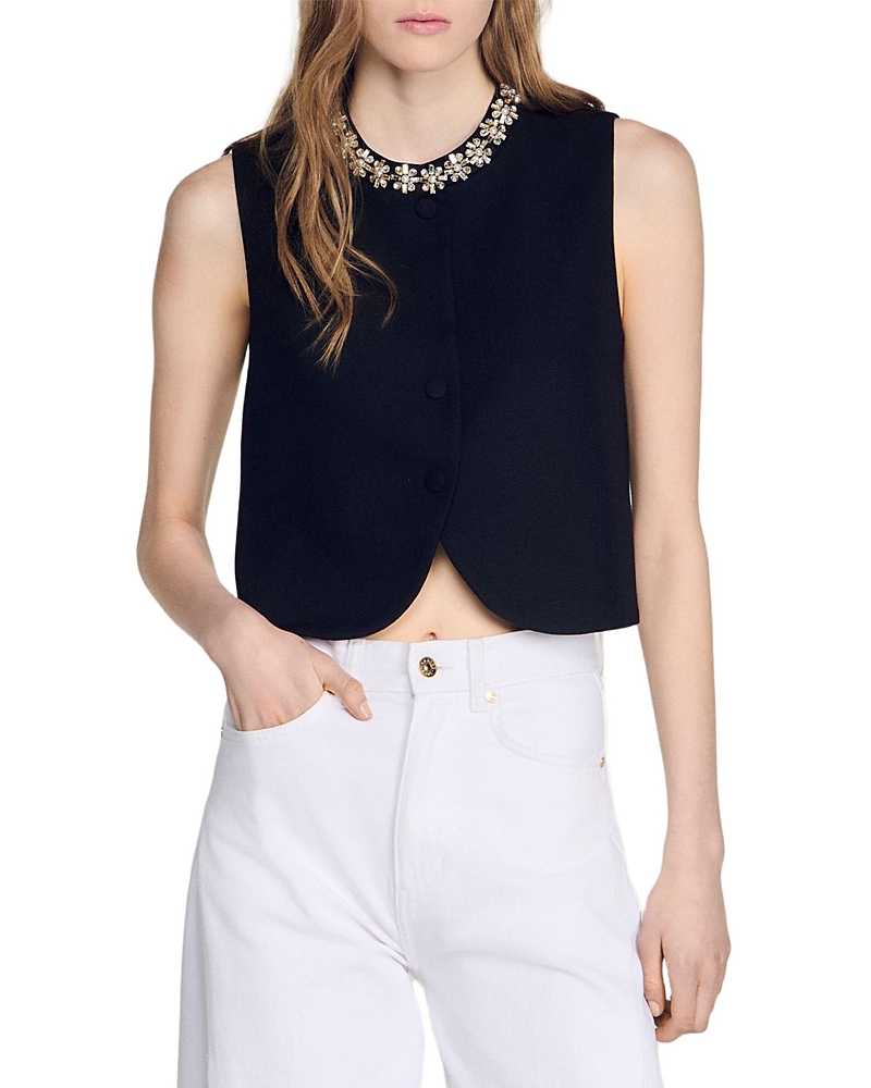 Sandro Lavandoria Jeweled Neckline Jacket