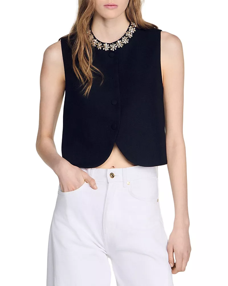 Sandro Lavandoria Jeweled Neckline Jacket
