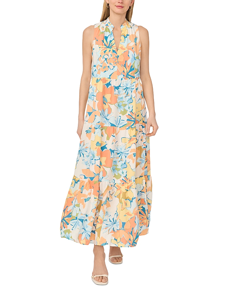 Vince Camuto V Neck Sleeveless Maxi Tiered Dress