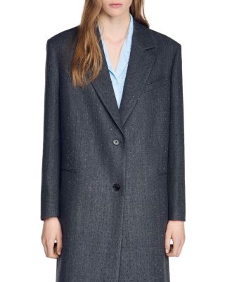Long Wool Coat With Rhinestones