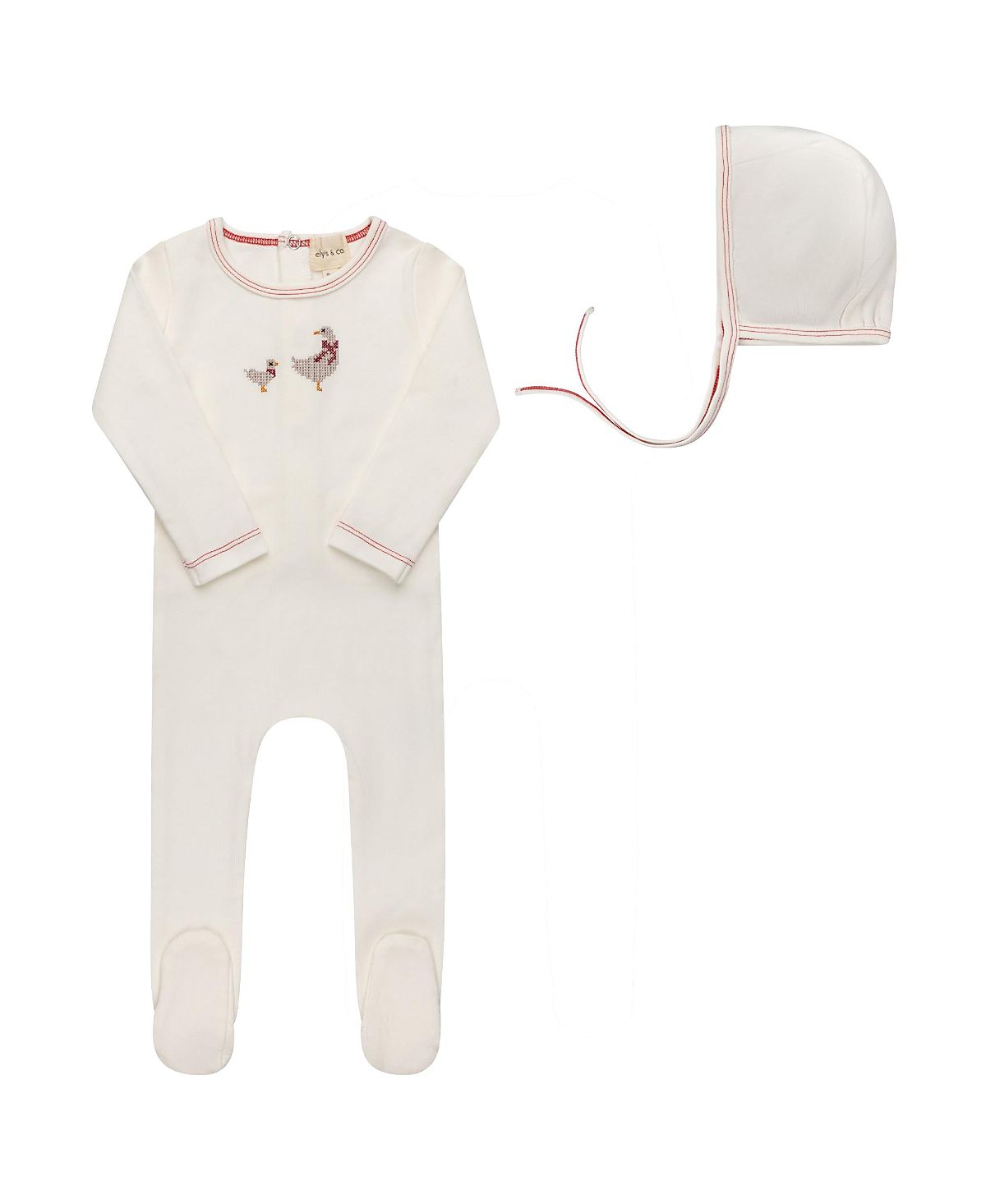 Ely's & Co. Unisex Cross Stitch Duckling Collection Footie + Beanie - Baby