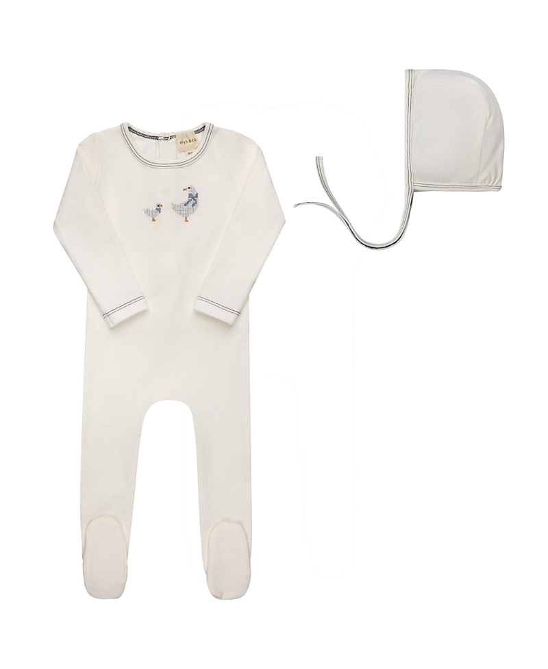 Ely's & Co. Unisex Cross Stitch Duckling Collection Footie + Beanie - Baby