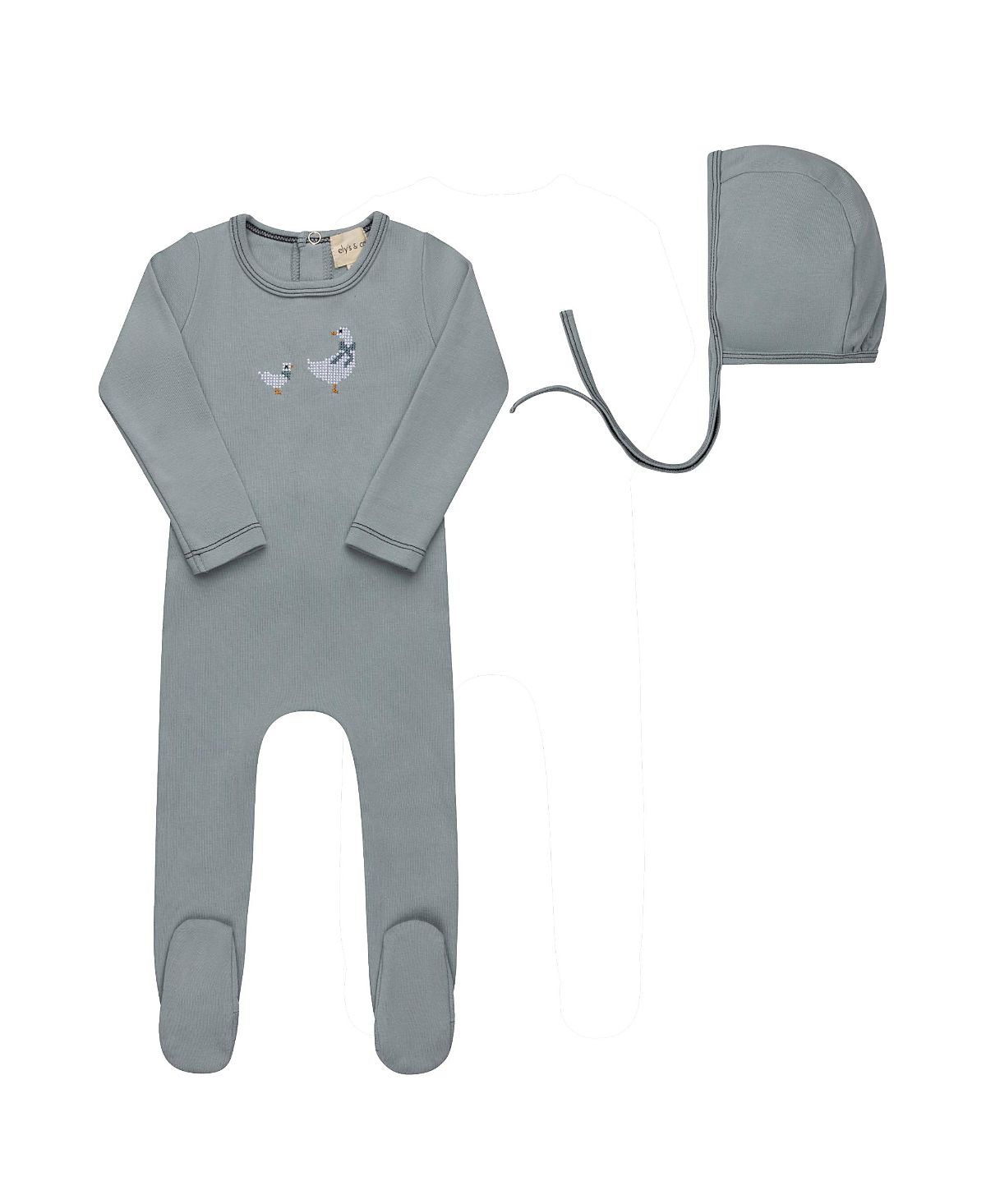 Ely's & Co. Unisex Cross Stitch Duckling Collection Footie + Beanie - Baby