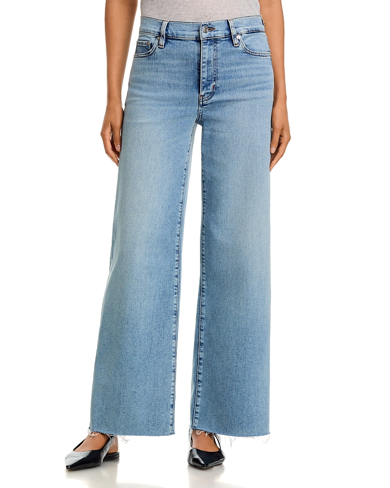 Frame Le Slim High Rise Palazzo Jeans in Dovetail Raw Fray