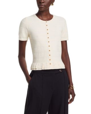 T Tahari Ruffle Hem Cardigan Sweater