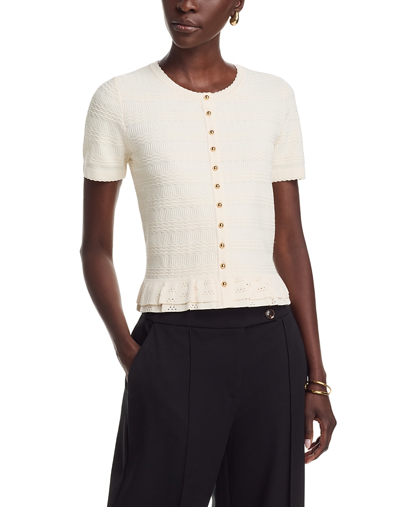 T Tahari Ruffle Hem Cardigan Sweater
