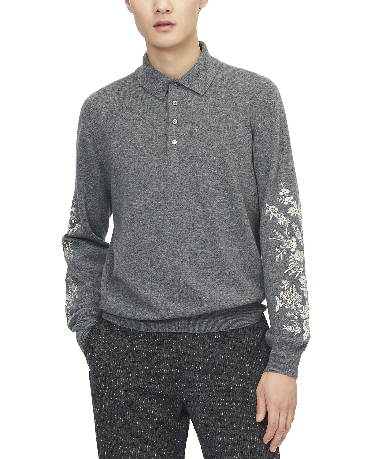 McQueen Embroidered Floral Sweater Polo Shirt