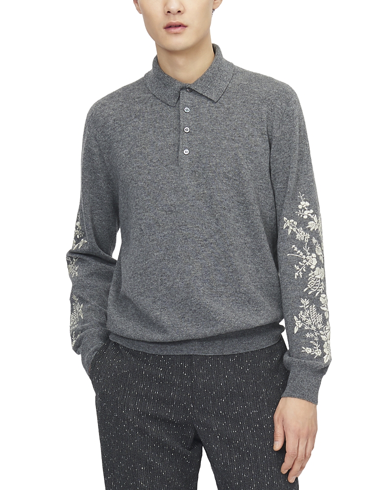 McQueen Embroidered Floral Sweater Polo Shirt