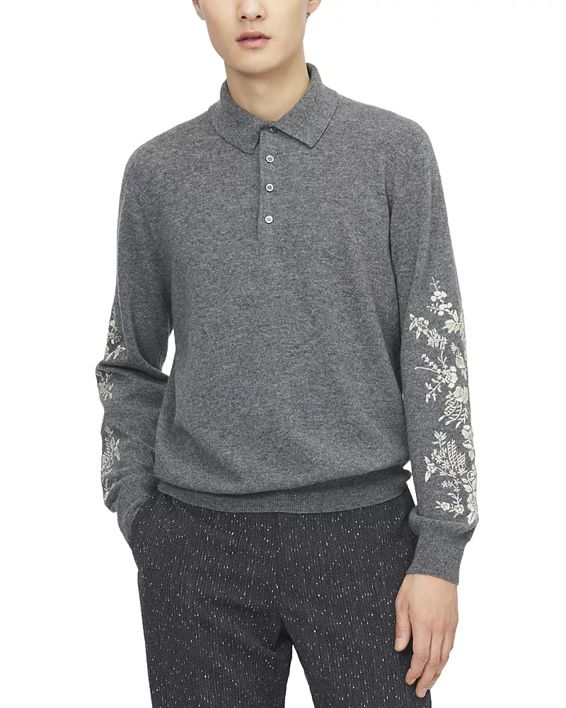 McQueen Embroidered Floral Sweater Polo Shirt