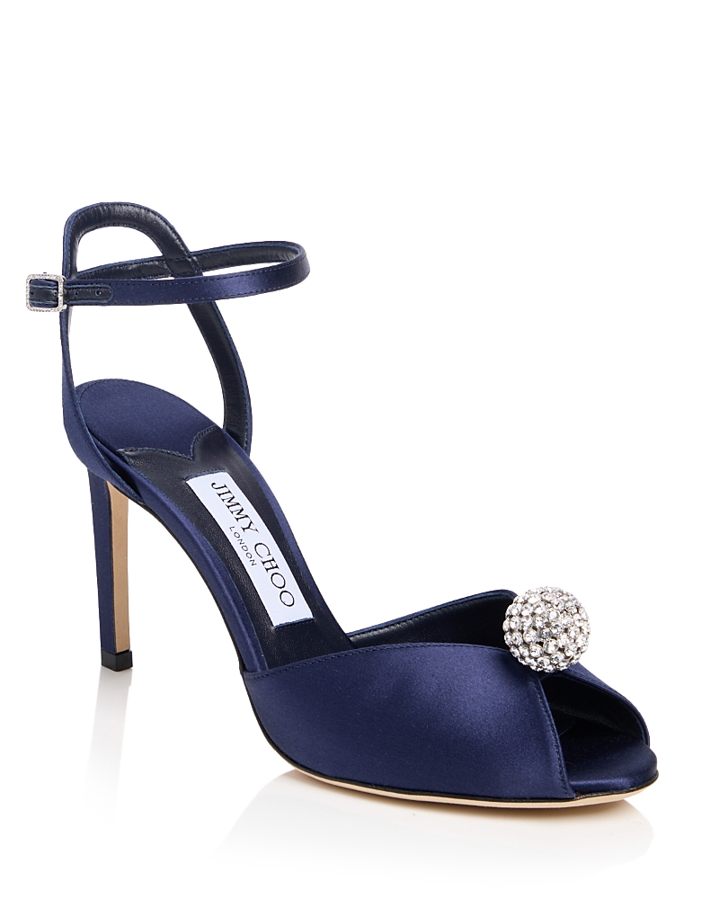 Jimmy Choo Women's Sacora 85 Satin with Crystal Embellished Sphere Sandals