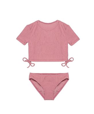 Gottex Kids Girls' Neapolitan Textured Short Sleeve Side Tie Swim Set - Little Kid, Big Kid