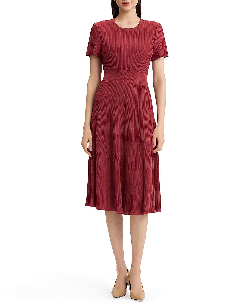 Misook Fit & Flare Tonal Ribbed Soft Knit Midi Dress