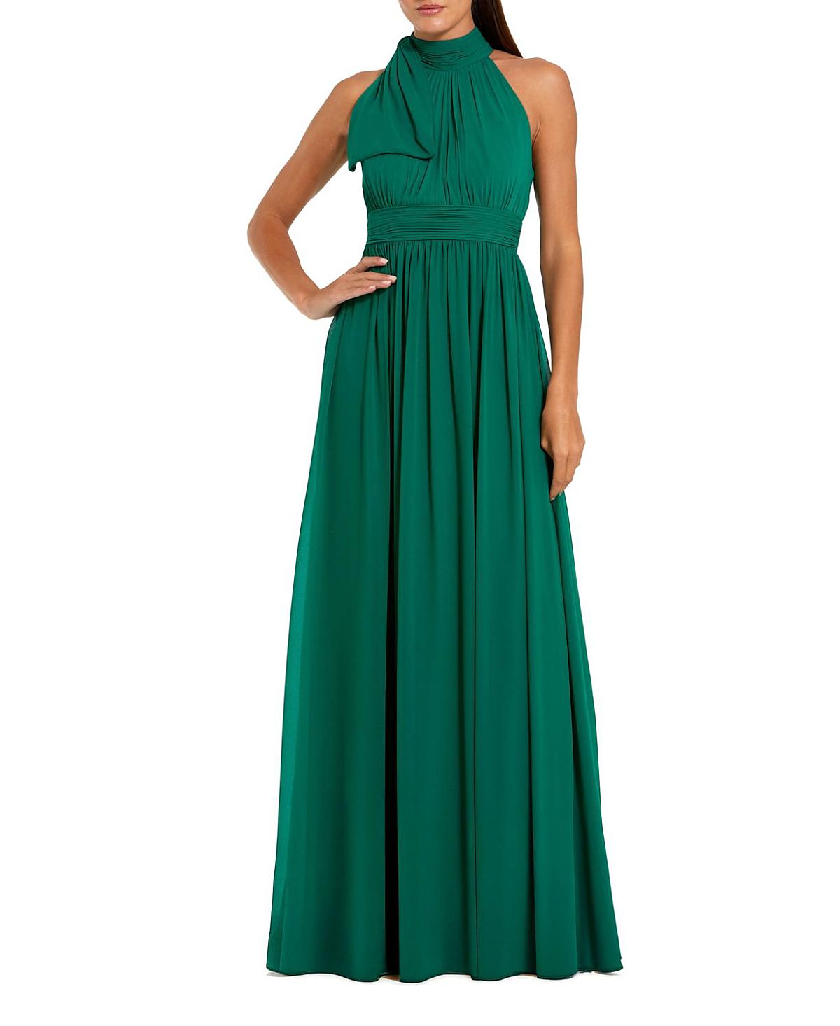 Mac Duggal Petite A Line Chiffon Halter Neck Evening Gown