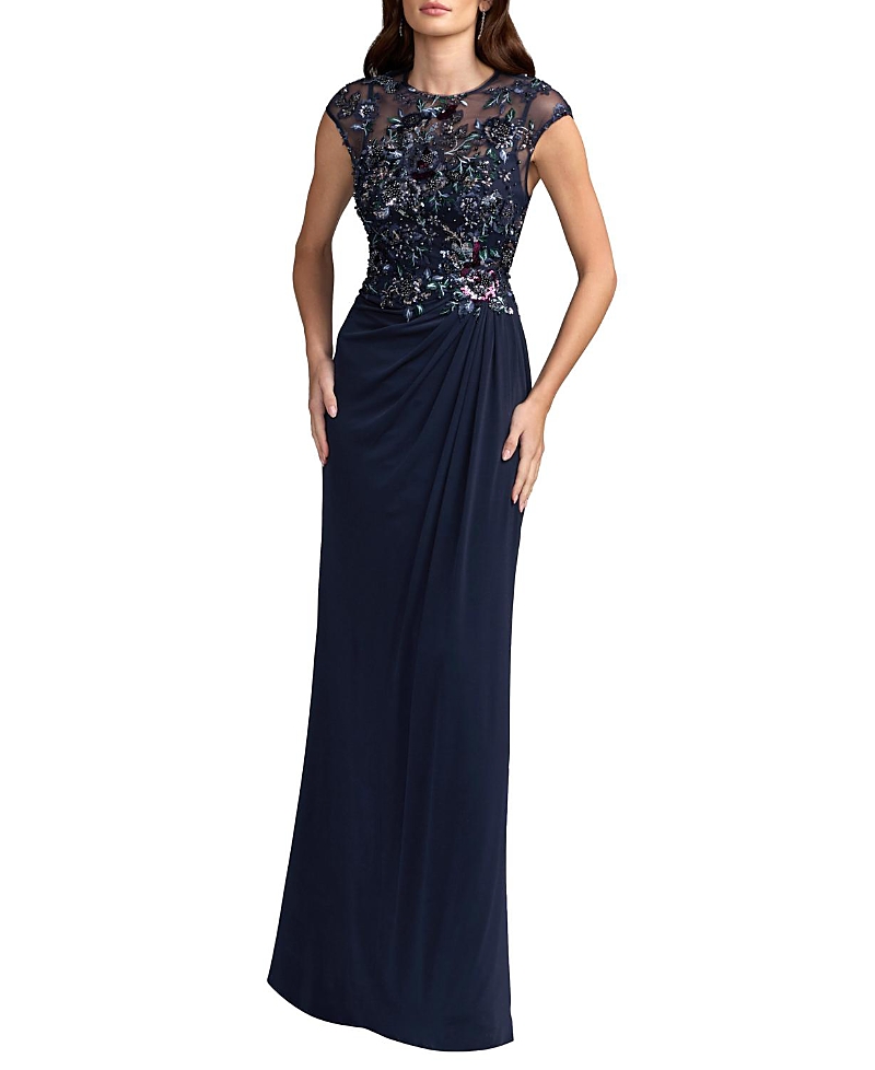 Mac Duggal Embroidered Cap Sleeve Jersey Gown