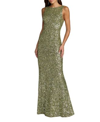  Petite High Neck Sleeveless Open Back Sequin Column Gown