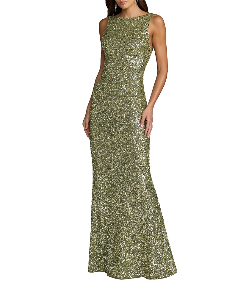 Mac Duggal Petite High Neck Sleeveless Open Back Sequin Column Gown