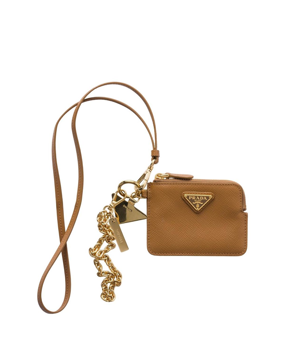 Prada Saffiano Leather Card Holder with Shoulder Strap