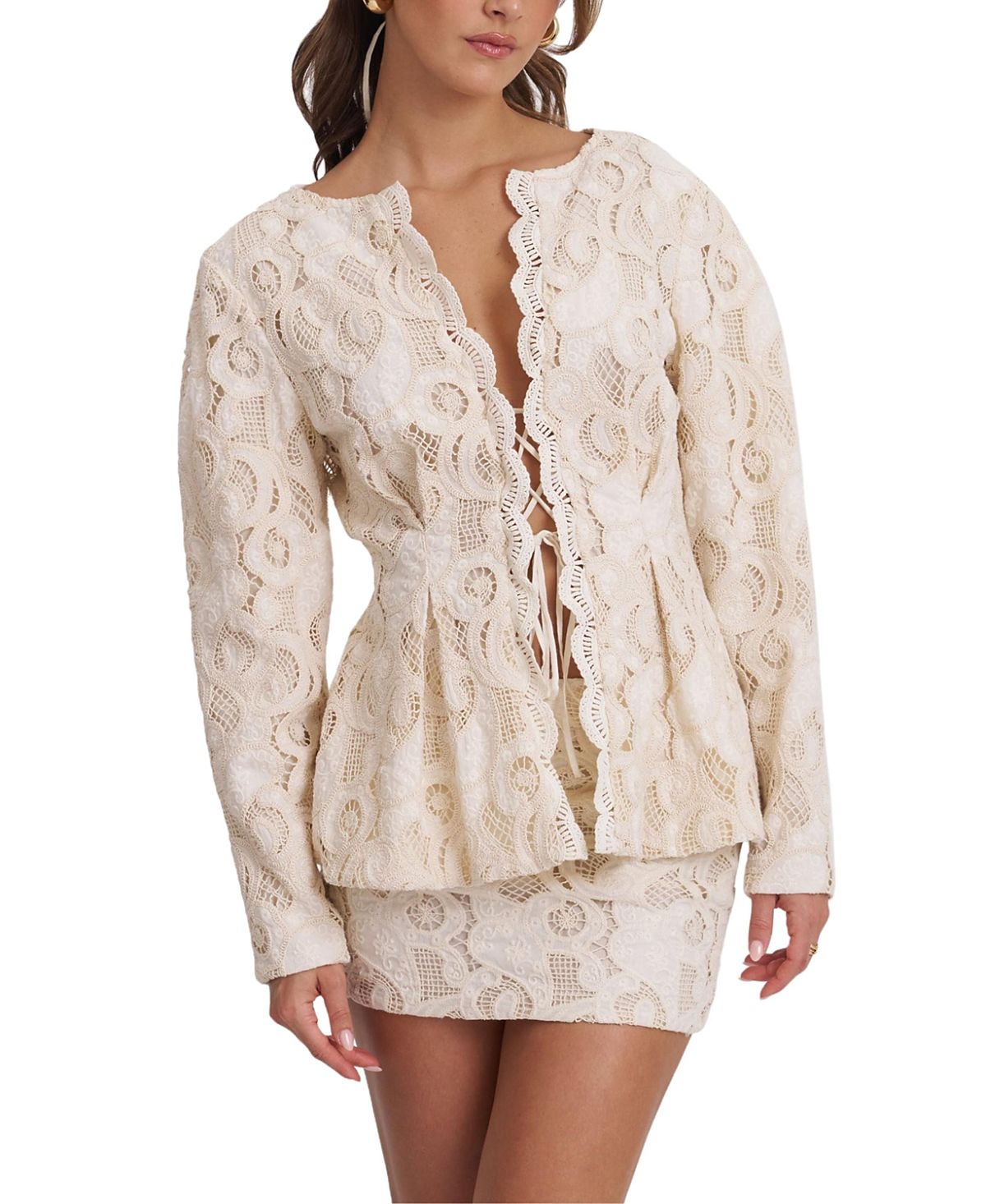 Miss Circle Wenley Cotton Lace Puff Sleeve Cinched Top