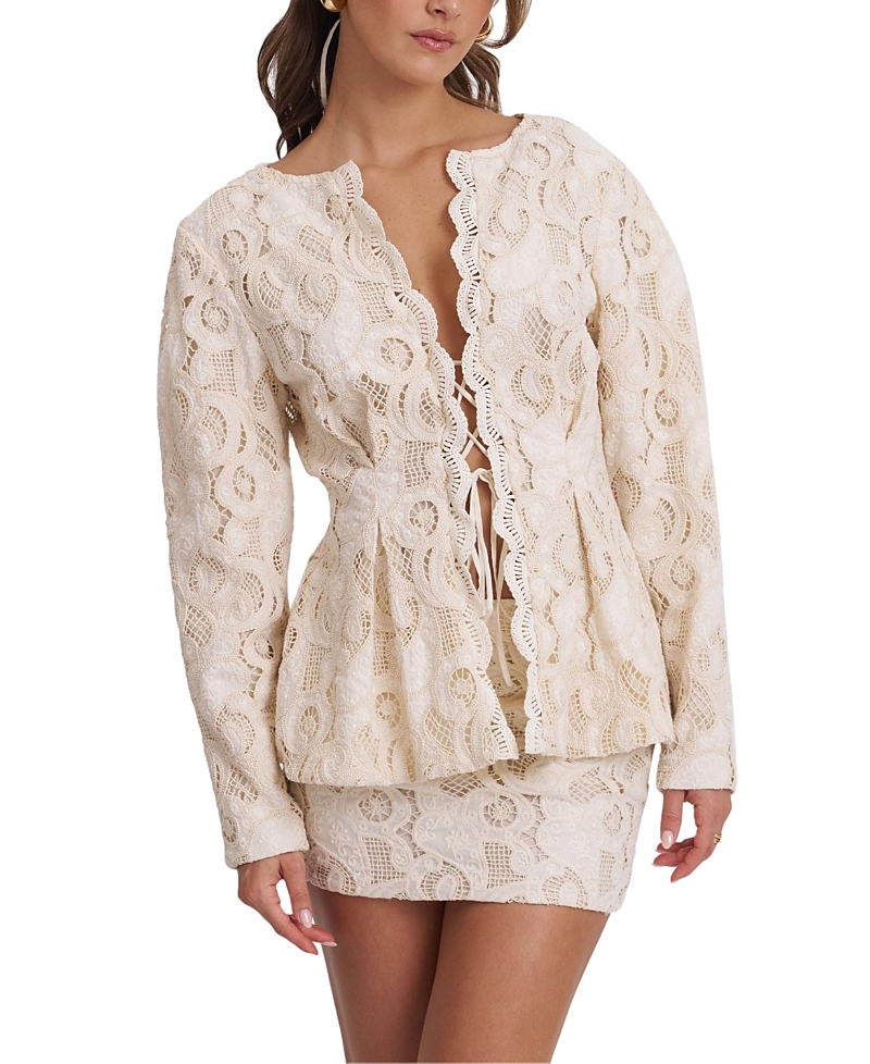 Miss Circle Wenley Cotton Lace Puff Sleeve Cinched Top