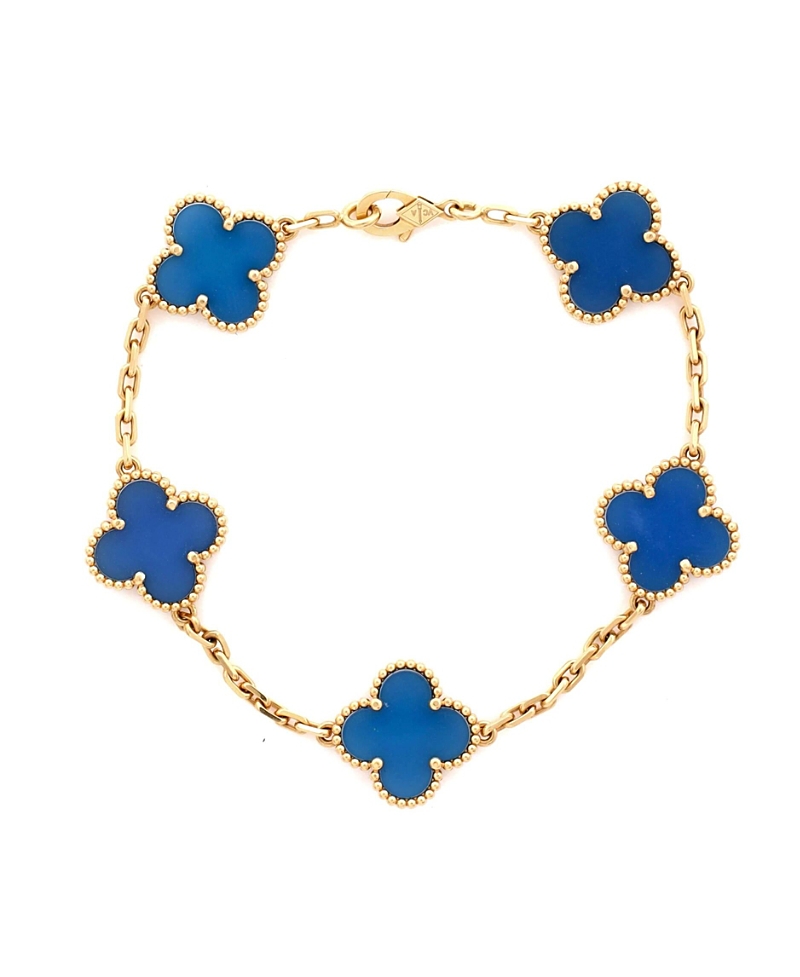Pre-Owned Van Cleef & Arpels Vintage Alhambra 5 Motifs Bracelet 18K Gold and Agate