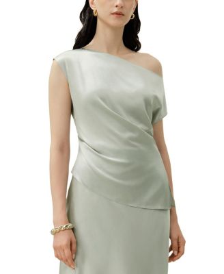  Women's Stretch Silk Charmeuse Asymmetric Top