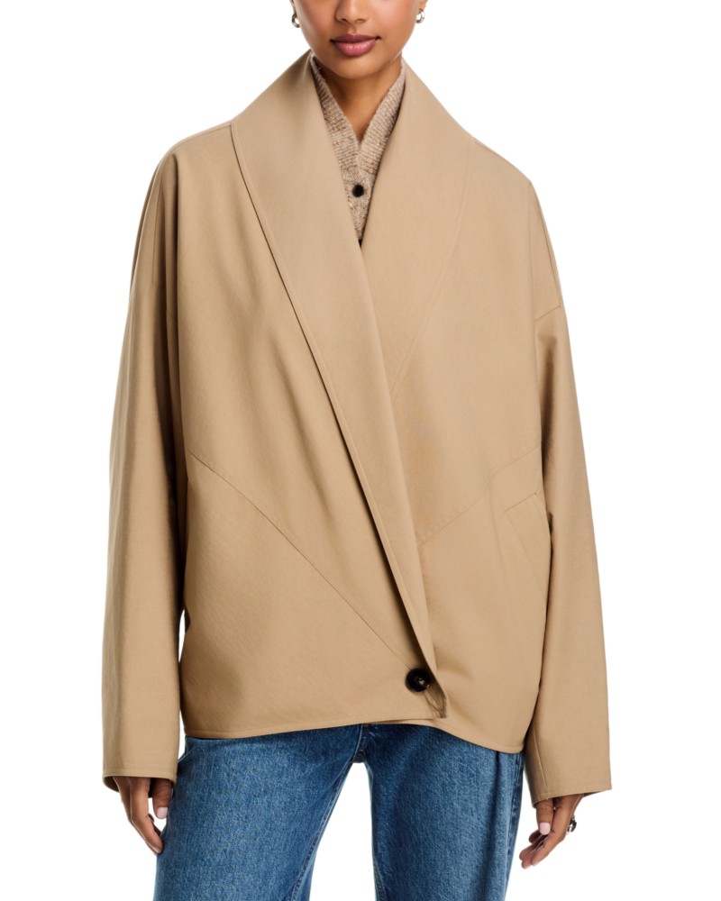 Co Cotton Blend Wrap Jacket in Camel