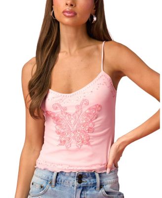 Barbie™ Bead & Sequin Butterfly Mesh Top