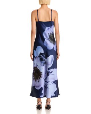 Oversized Floral Stretch Satin Midi Dress - Exclusive - thumbnail 4